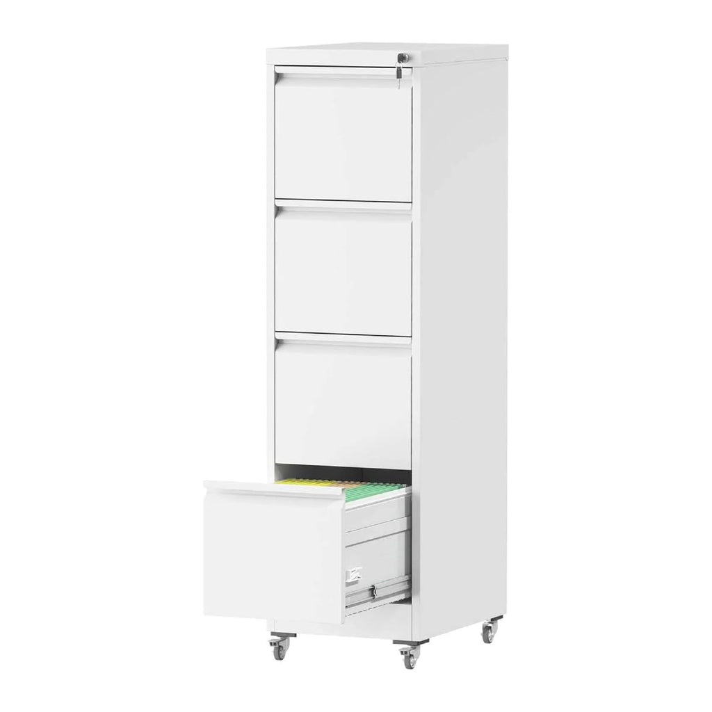 White 4 Drawer Metal File Cabinet with Wheels U66727