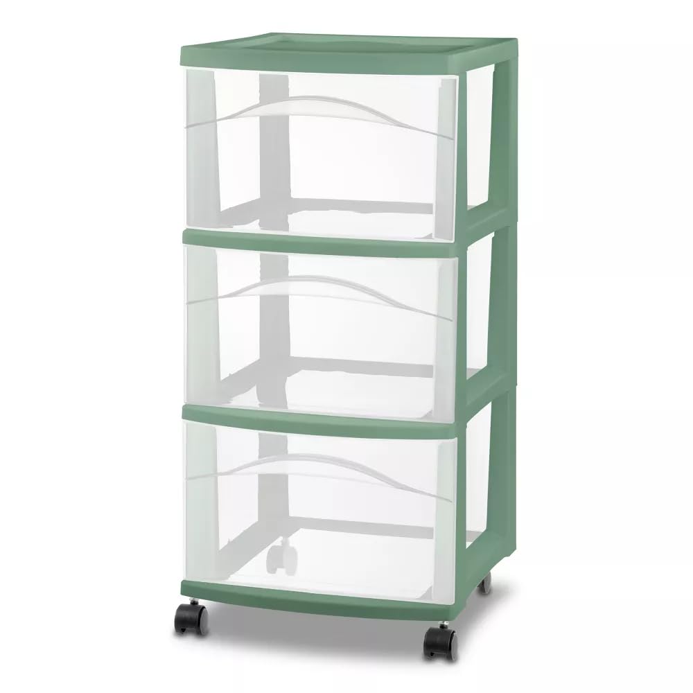 3 Drawer Green Plastic Storage Cart with Wheels J1193
