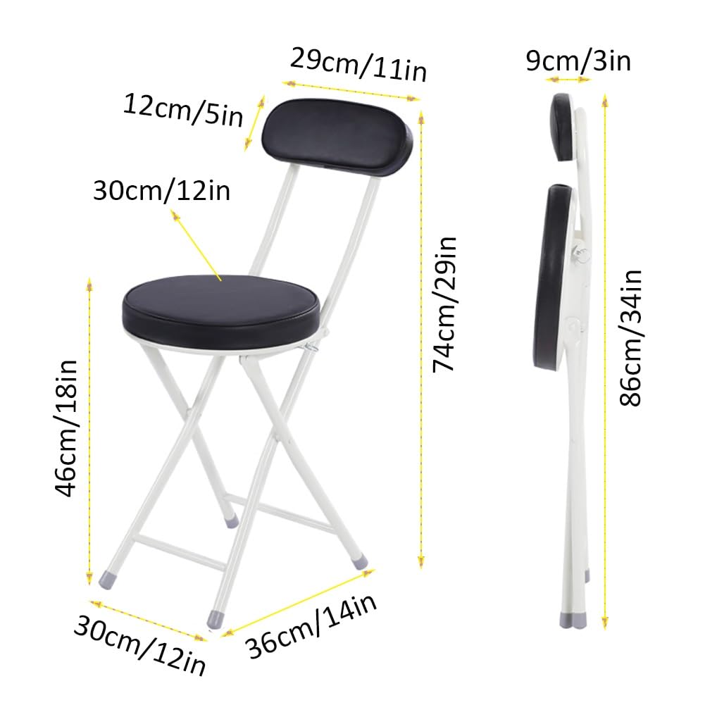 Portable Folding Stool with Back Support, Footrest, Padded Seat, Black H854
