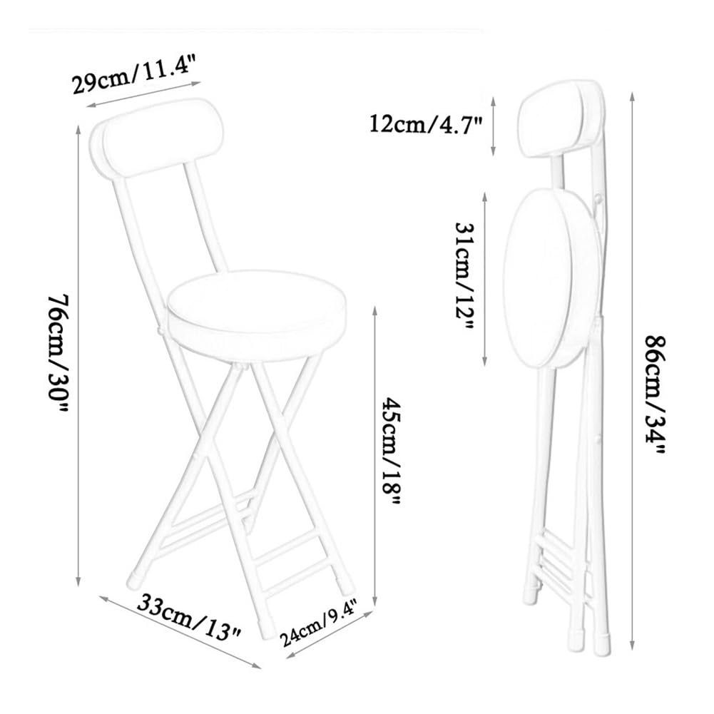 18in Tall Foldable Upholstered Kitchen Stool with Backrest and Footrest J342060