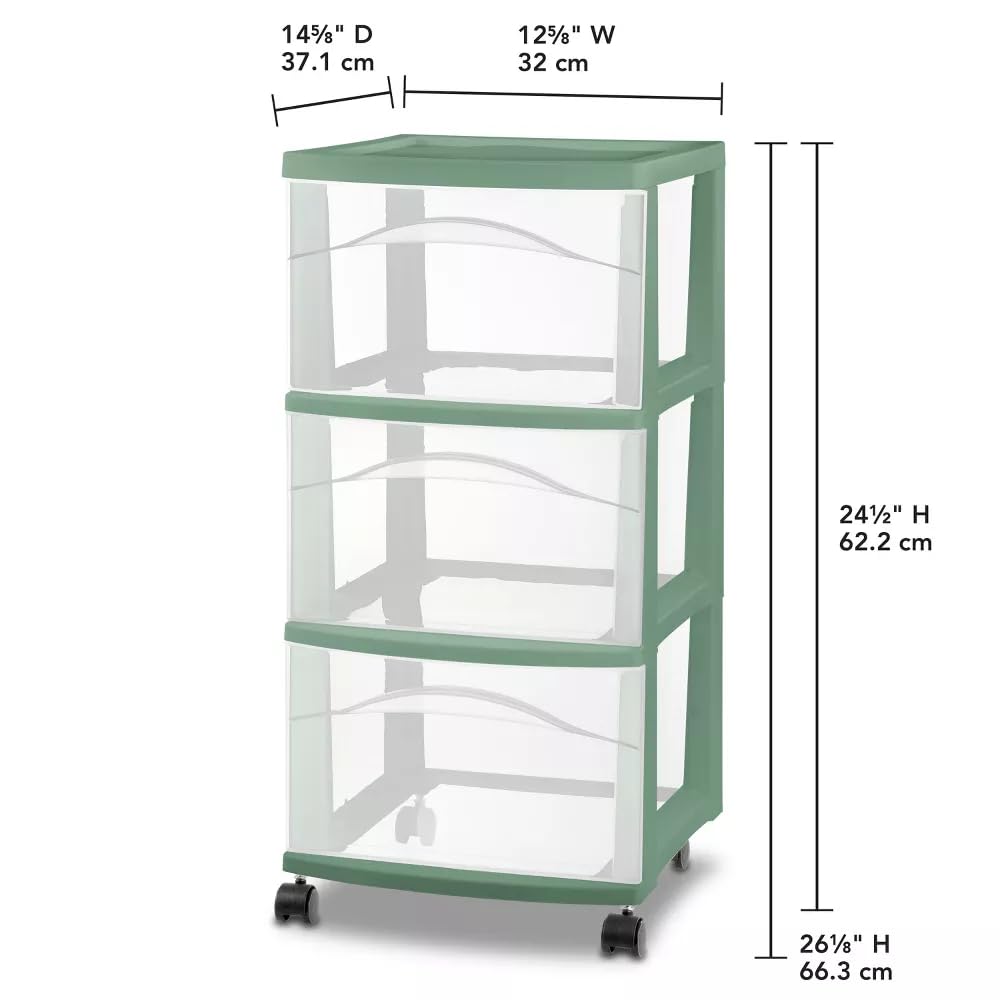 3 Drawer Green Plastic Storage Cart with Wheels J1193