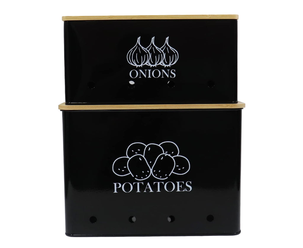 Vented Metal Vegetable Storage Bin Set of 2 with Wooden Lids X1733