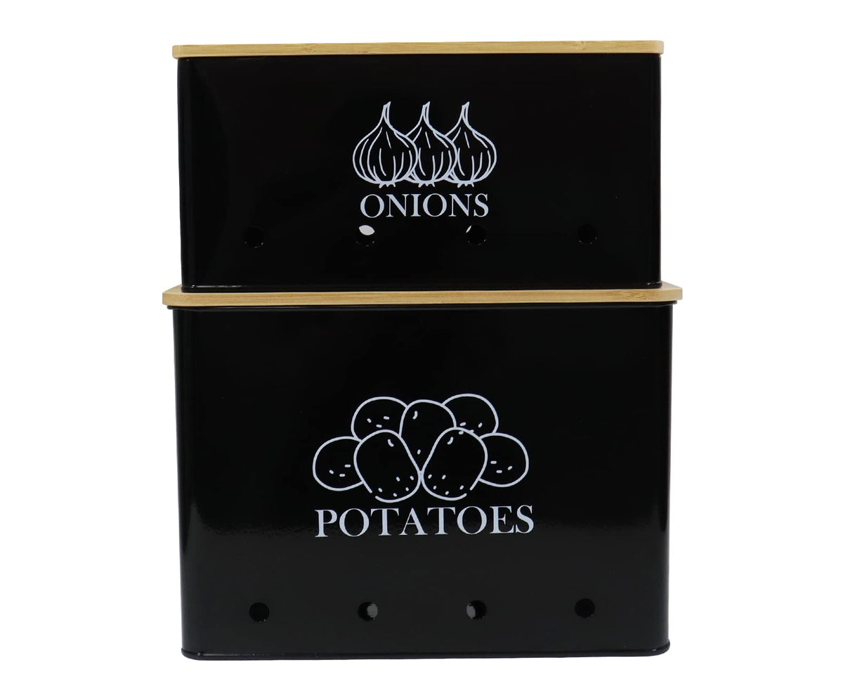 Vented Metal Vegetable Storage Bin Set of 2 with Wooden Lids X1733