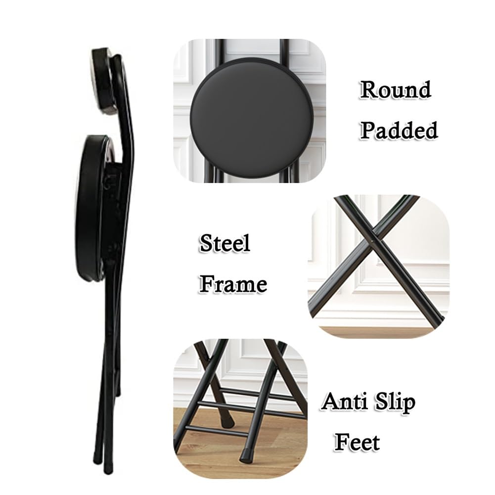18in Tall Foldable Upholstered Kitchen Stool with Backrest and Footrest J342060