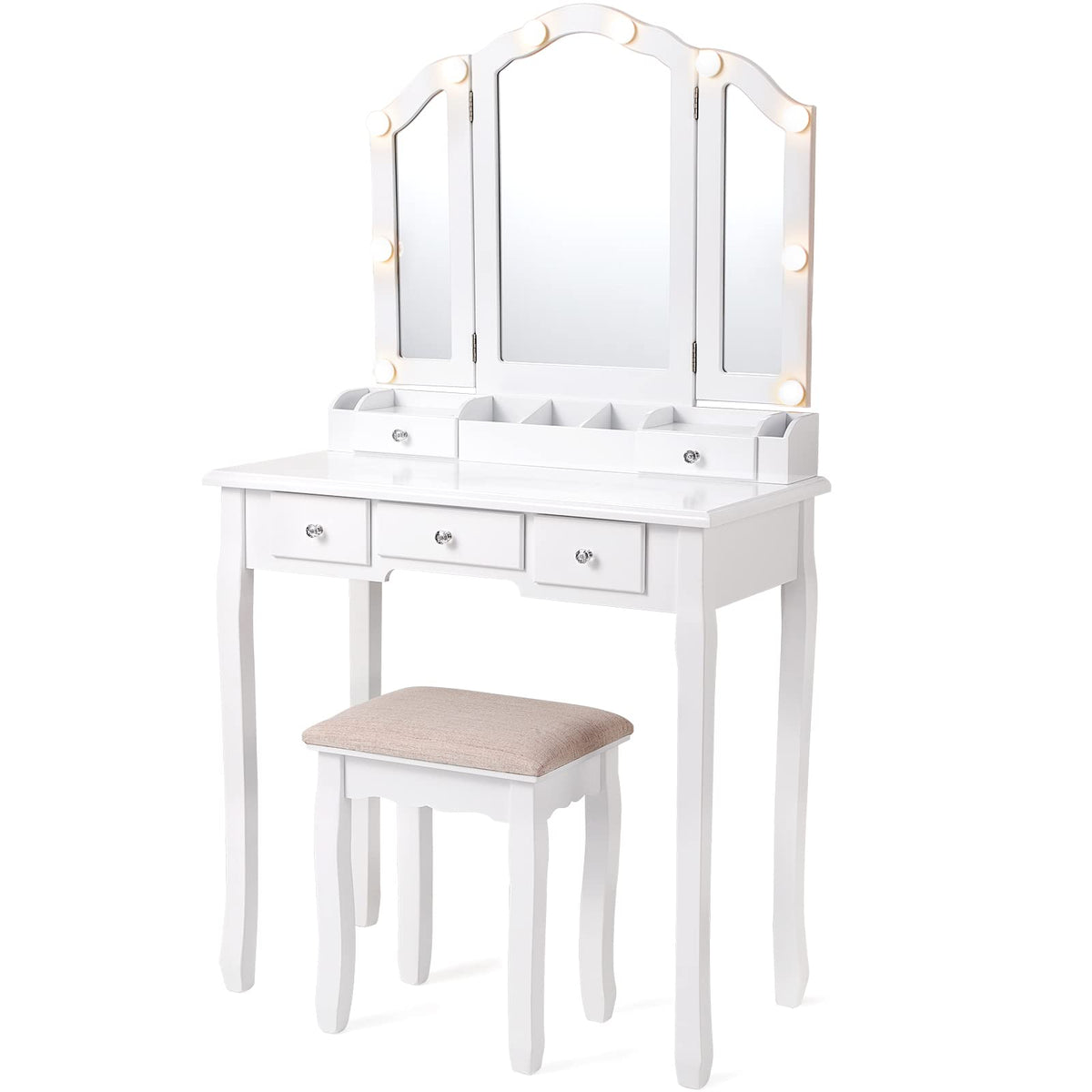White Makeup Vanity Desk with Mirror and Chair L473
