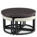 Round Coffee Table Set with 4 Gray Linen Stools D5352