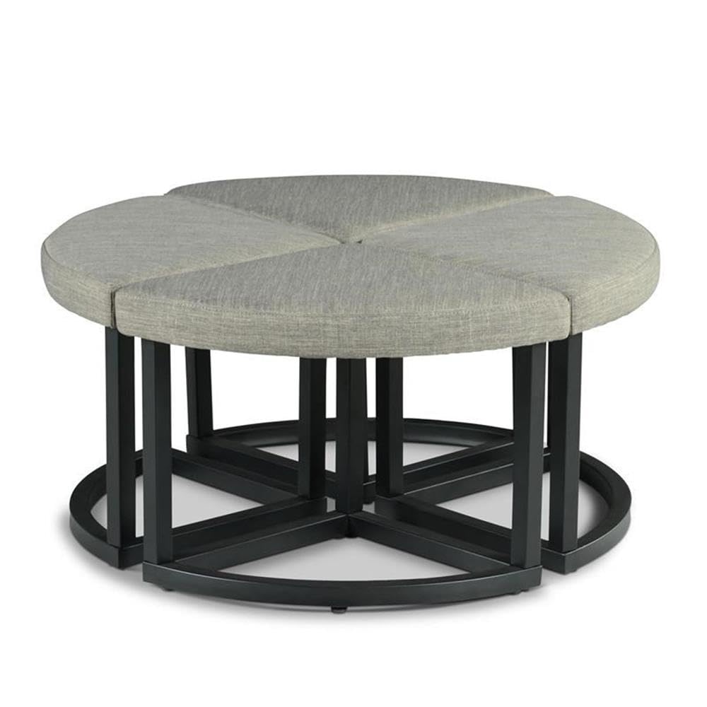 Round Coffee Table Set with 4 Gray Linen Stools D5352