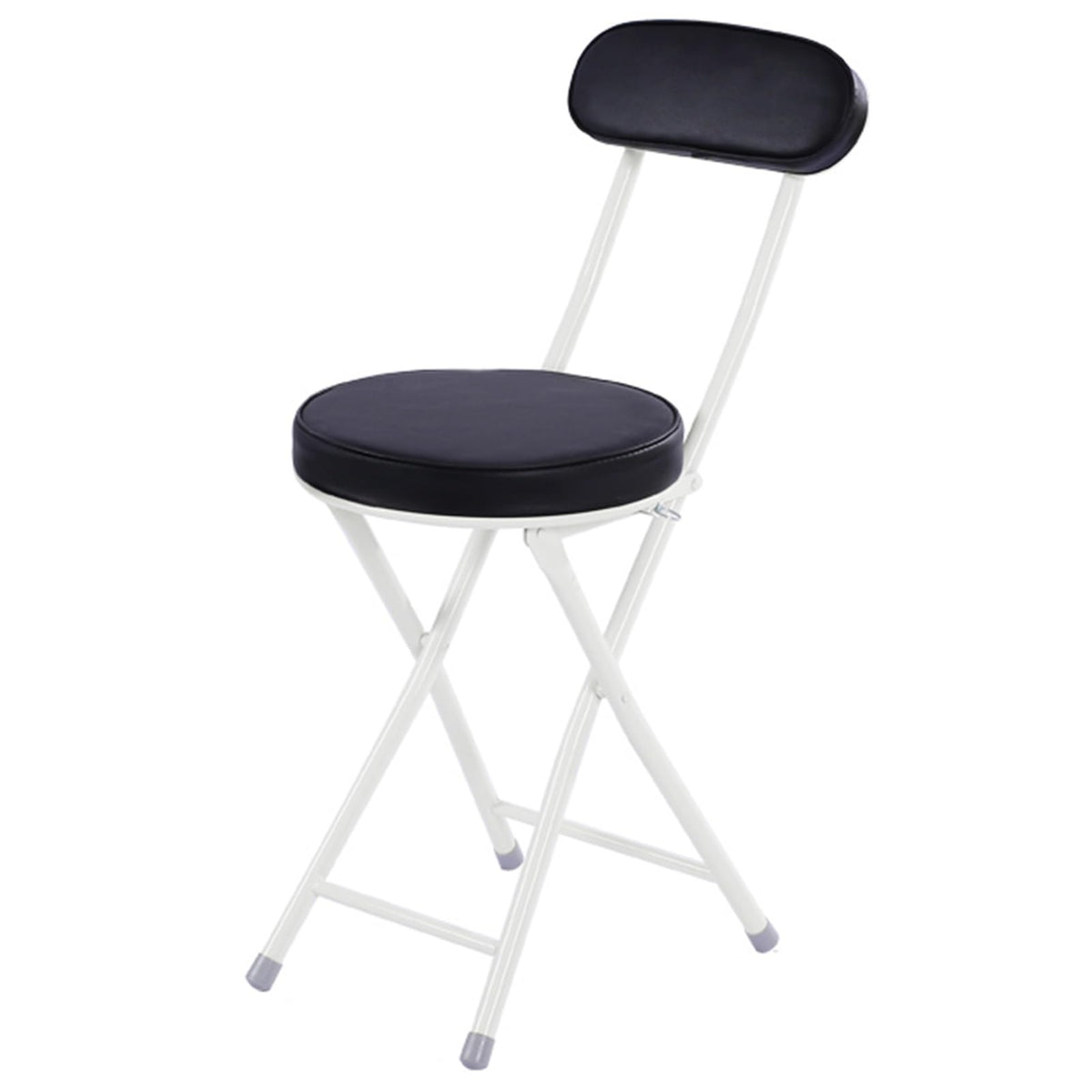 Portable Folding Stool with Back Support, Footrest, Padded Seat, Black H854