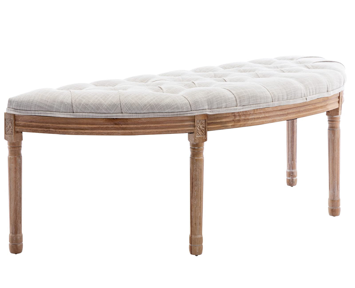 55" Upholstered Tufted Fabric Bench with Rubber Wood Legs, Beige A776250