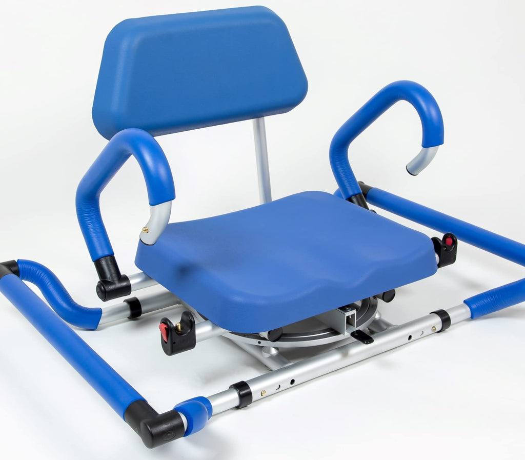 Blue Tub-Mounted Shower Chair with Padded Seat Back and Arms D6318