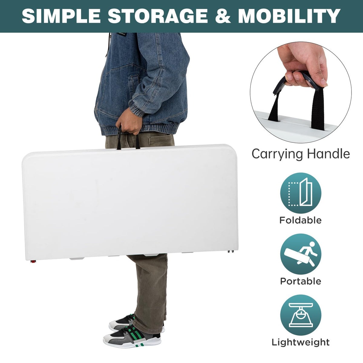 34" White Folding Plastic Table N7756