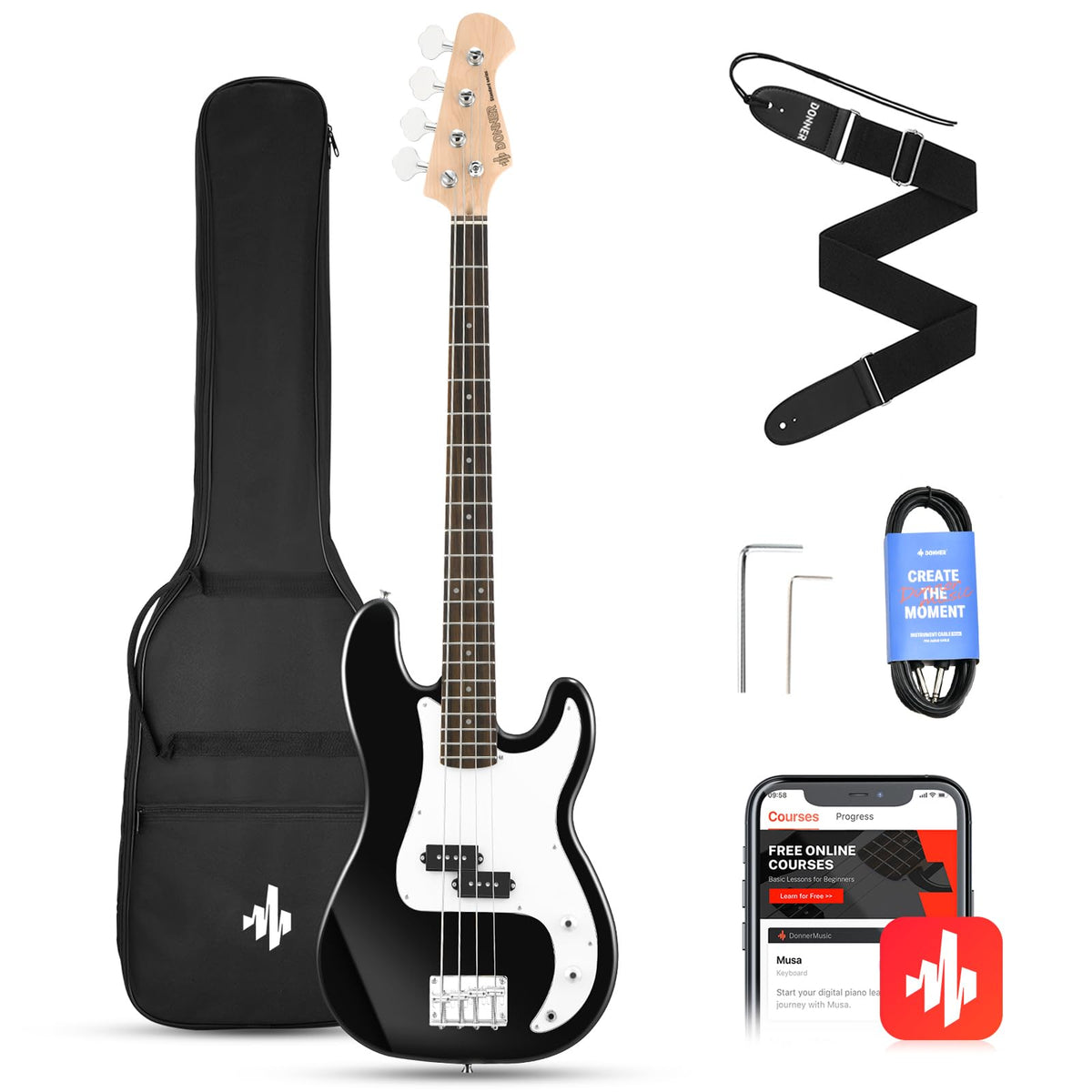Electric Bass 4 Strings Full-Size Guitar Kit PB-Style Black G8783