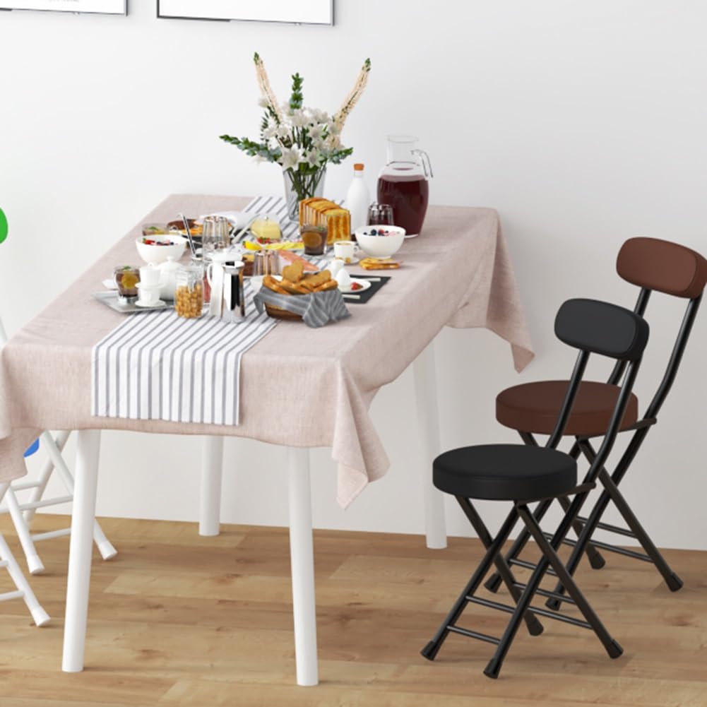 18in Tall Foldable Upholstered Kitchen Stool with Backrest and Footrest J342060