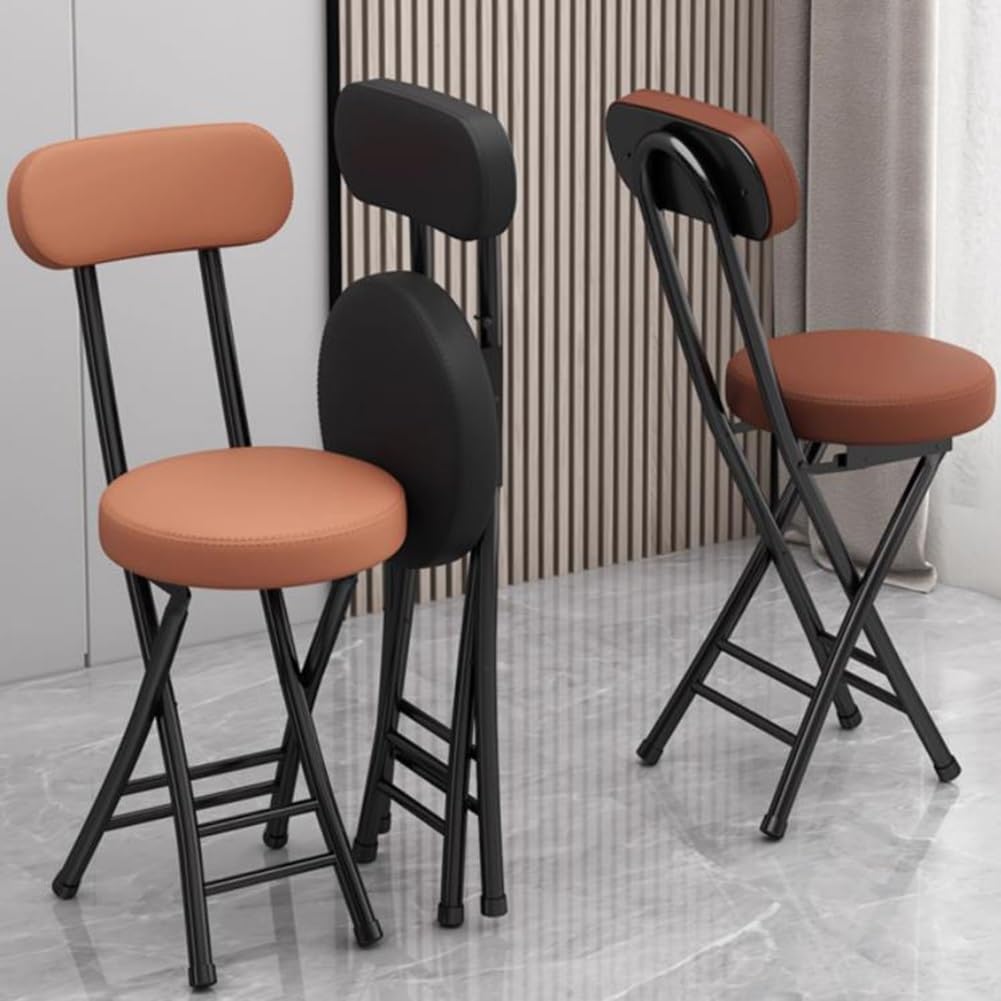 18in Tall Foldable Upholstered Kitchen Stool with Backrest and Footrest J342060