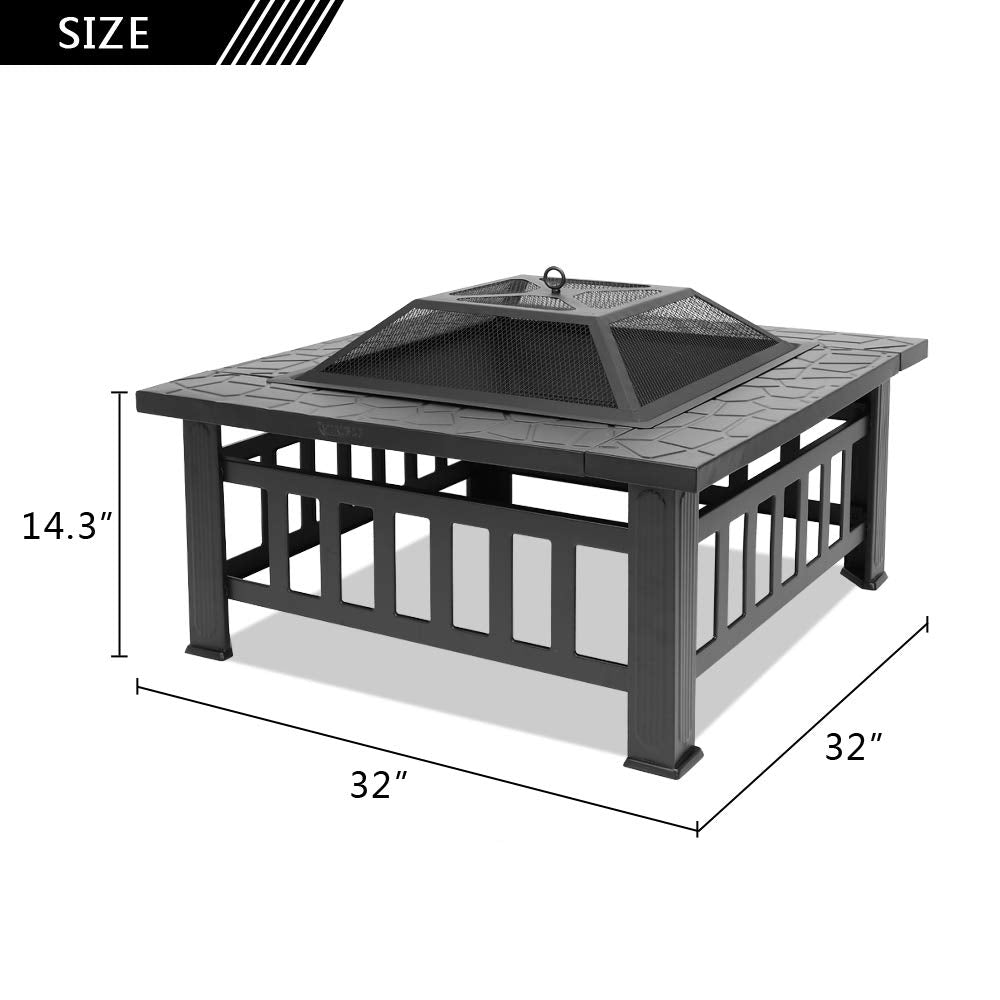 32” Metal Square Wood Burning Fire Pit W8395