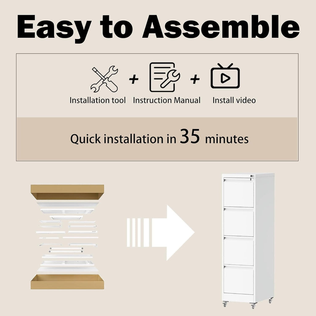 White 4 Drawer Metal File Cabinet with Wheels U66727