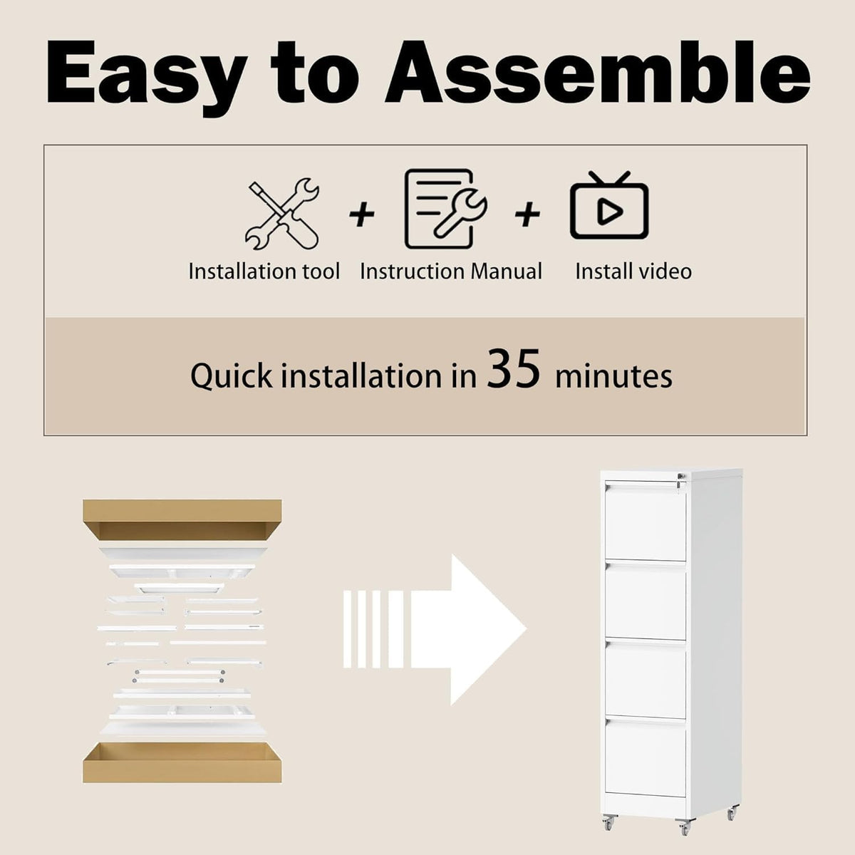 White 4 Drawer Metal File Cabinet with Wheels U66727