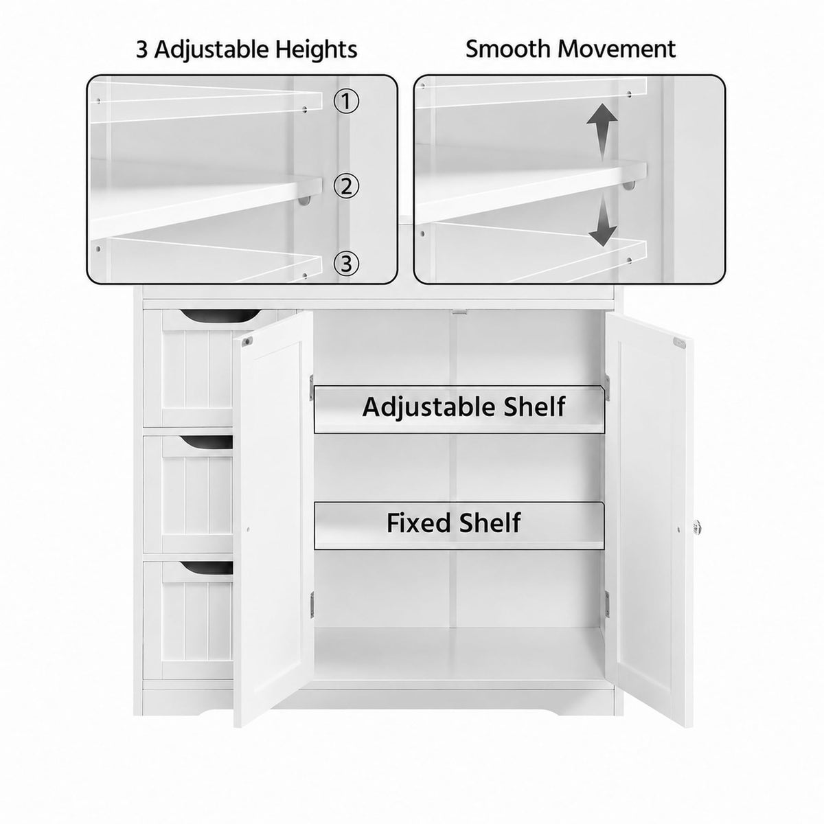 White 4 Drawer 2 Door Bathroom Storage Cabinet I578065