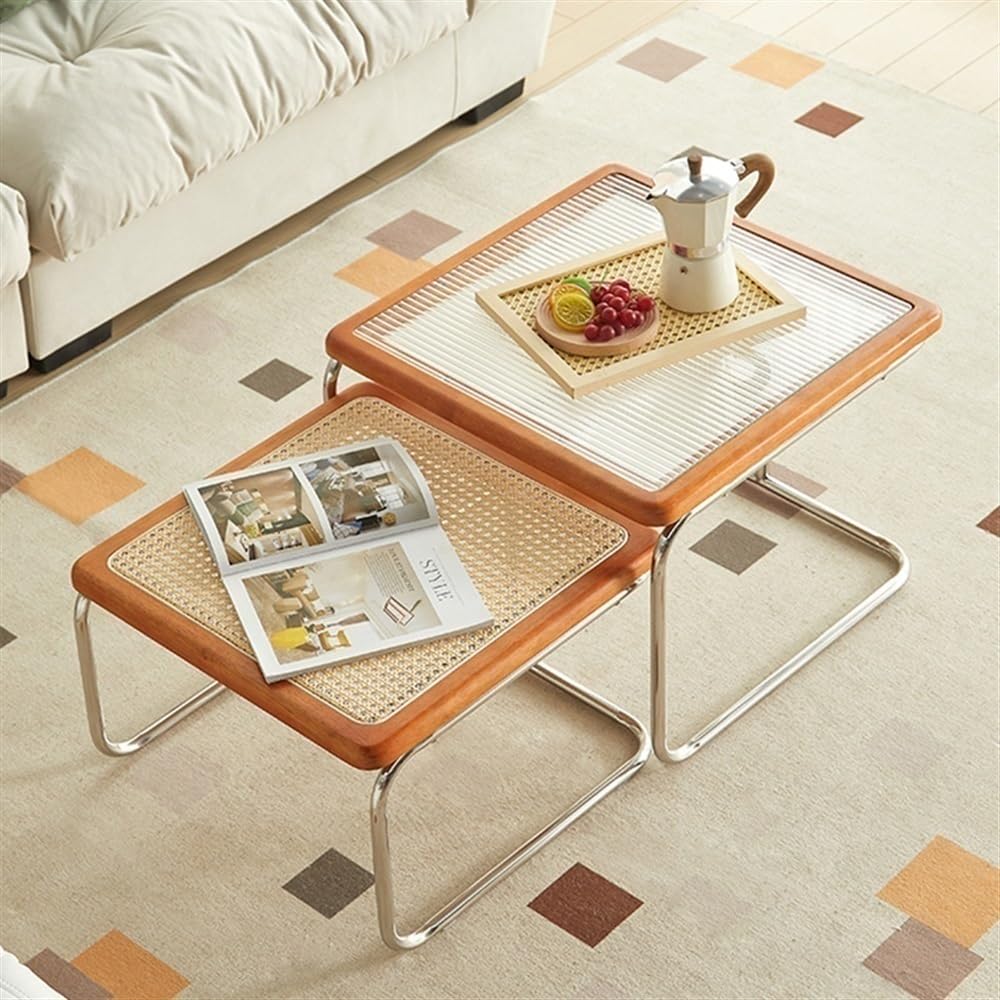 Square Coffee Table Set of 2 Rattan D4112