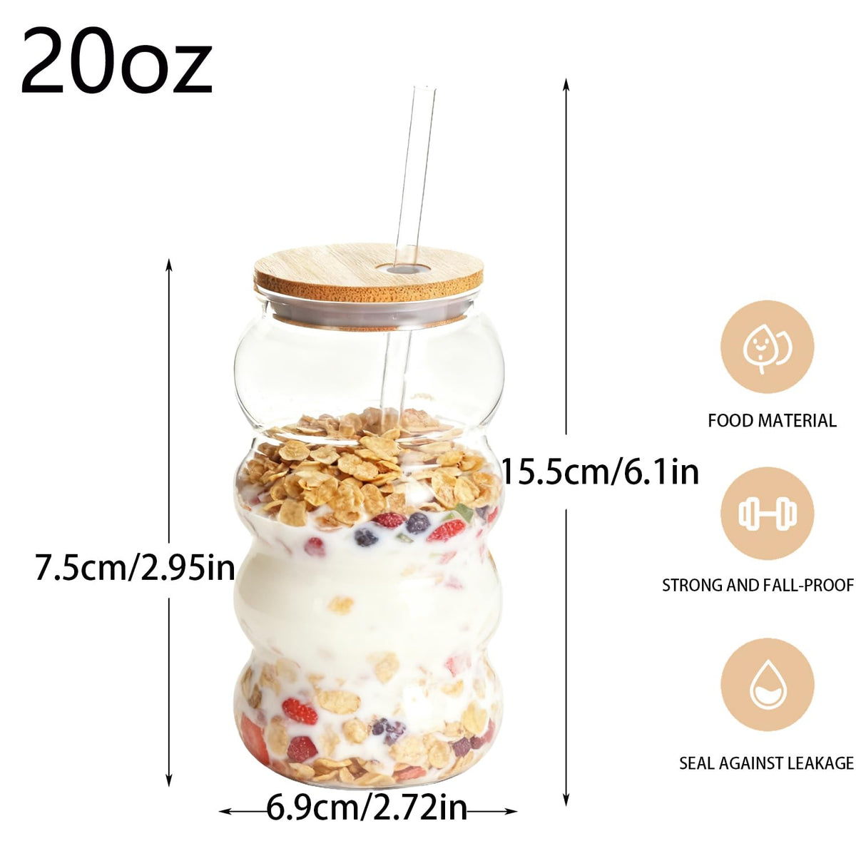 20oz Reusable Clear Plastic Tumbler with Lid and Straw, 6 Pack E214