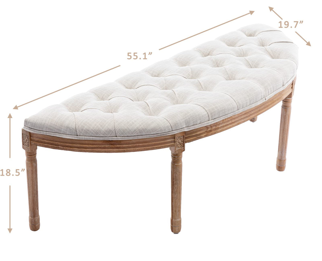 55" Upholstered Tufted Fabric Bench with Rubber Wood Legs, Beige A776250