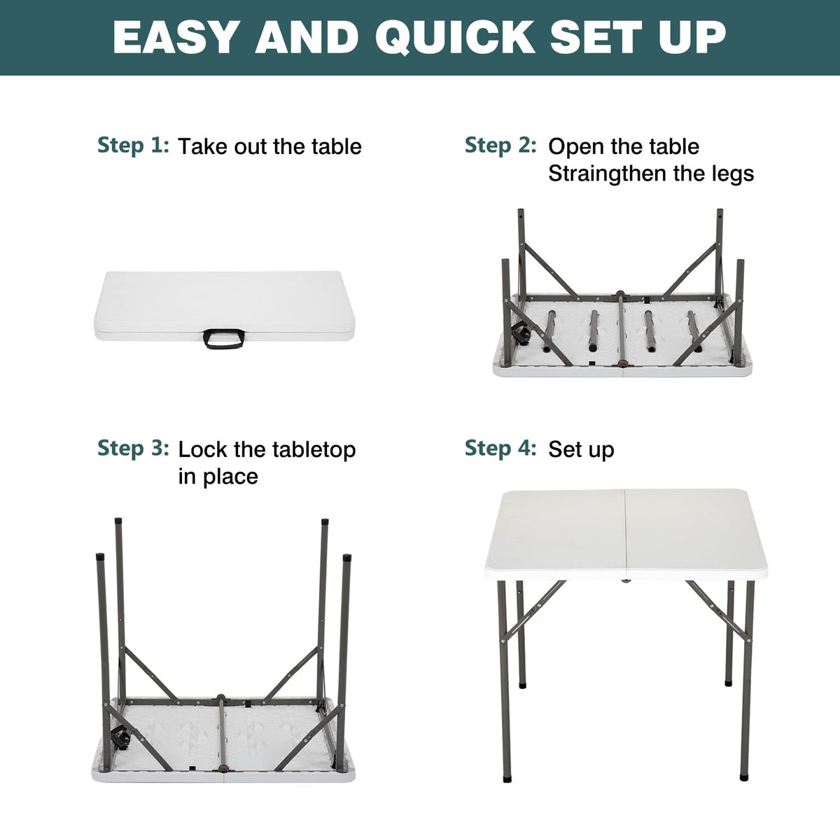 34" White Folding Plastic Table N7756