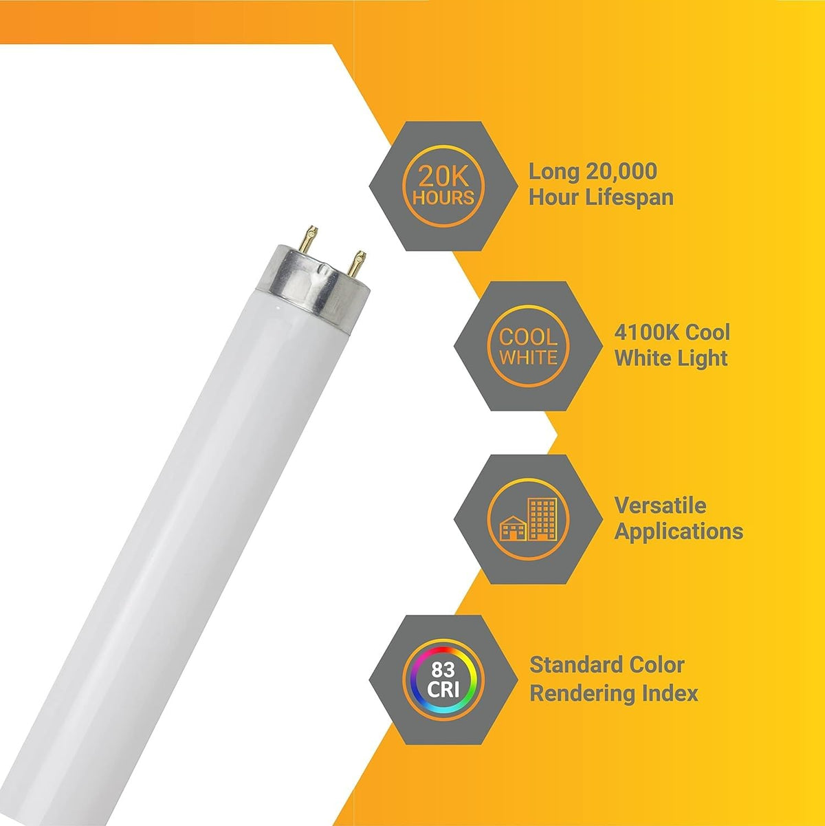 T8 Fluorescent Tube Light Bulb 25W 4100K Cool White G13 Pack of 30 R319501
