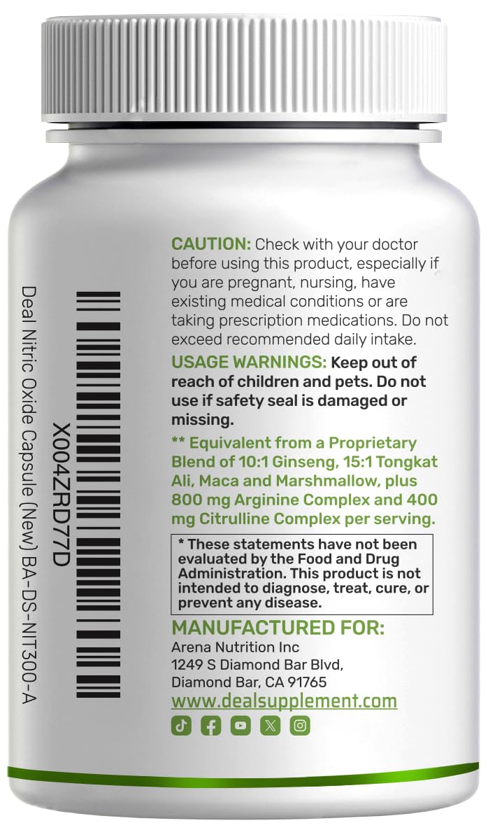 3,000mg 300 Capsules Nitric Oxide Supplement L574