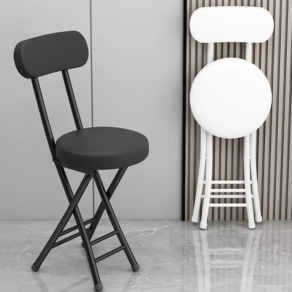 18in Tall Foldable Upholstered Kitchen Stool with Backrest and Footrest J342060