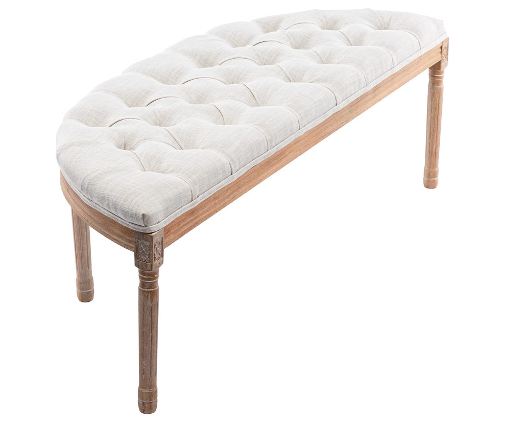 55" Upholstered Tufted Fabric Bench with Rubber Wood Legs, Beige A776250