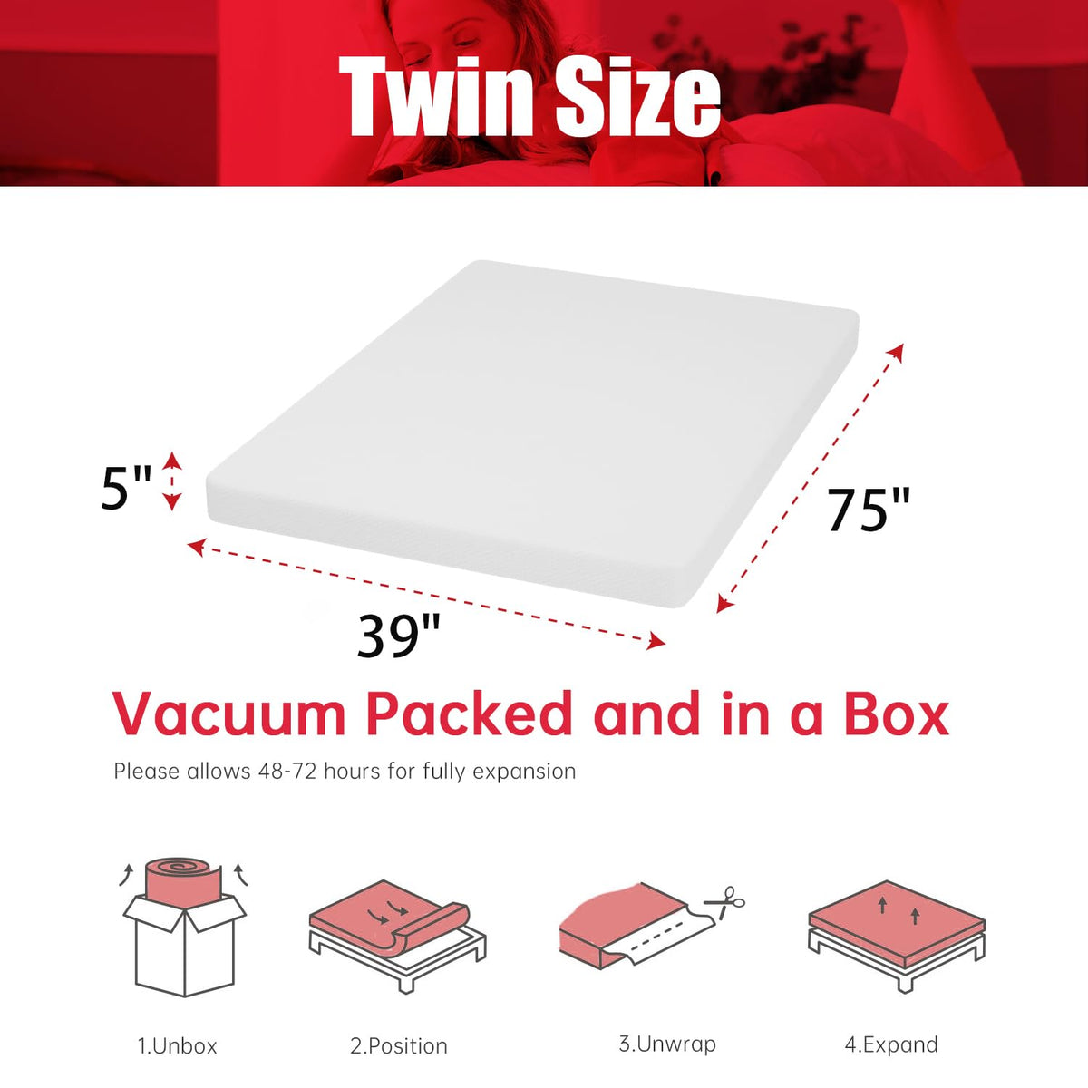 5 Inch Gel Memory Foam Twin Mattress V412