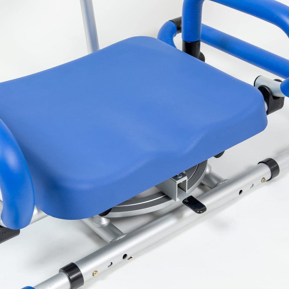 Blue Tub-Mounted Shower Chair with Padded Seat Back and Arms D6318