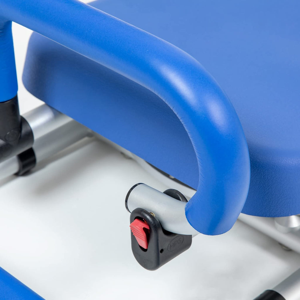 Blue Tub-Mounted Shower Chair with Padded Seat Back and Arms D6318