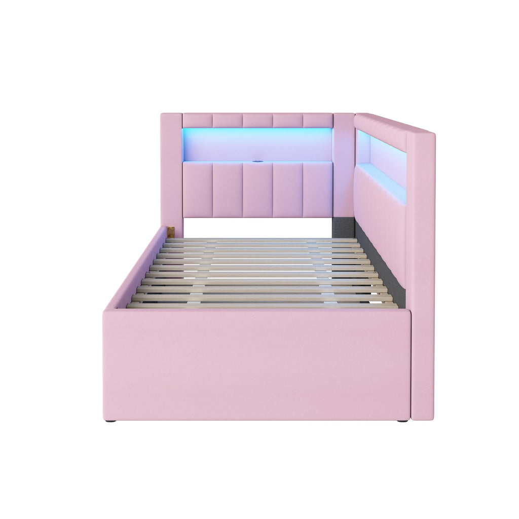 Twin Size Upholstered Platform Bed with Trundle and USB Ports G372225