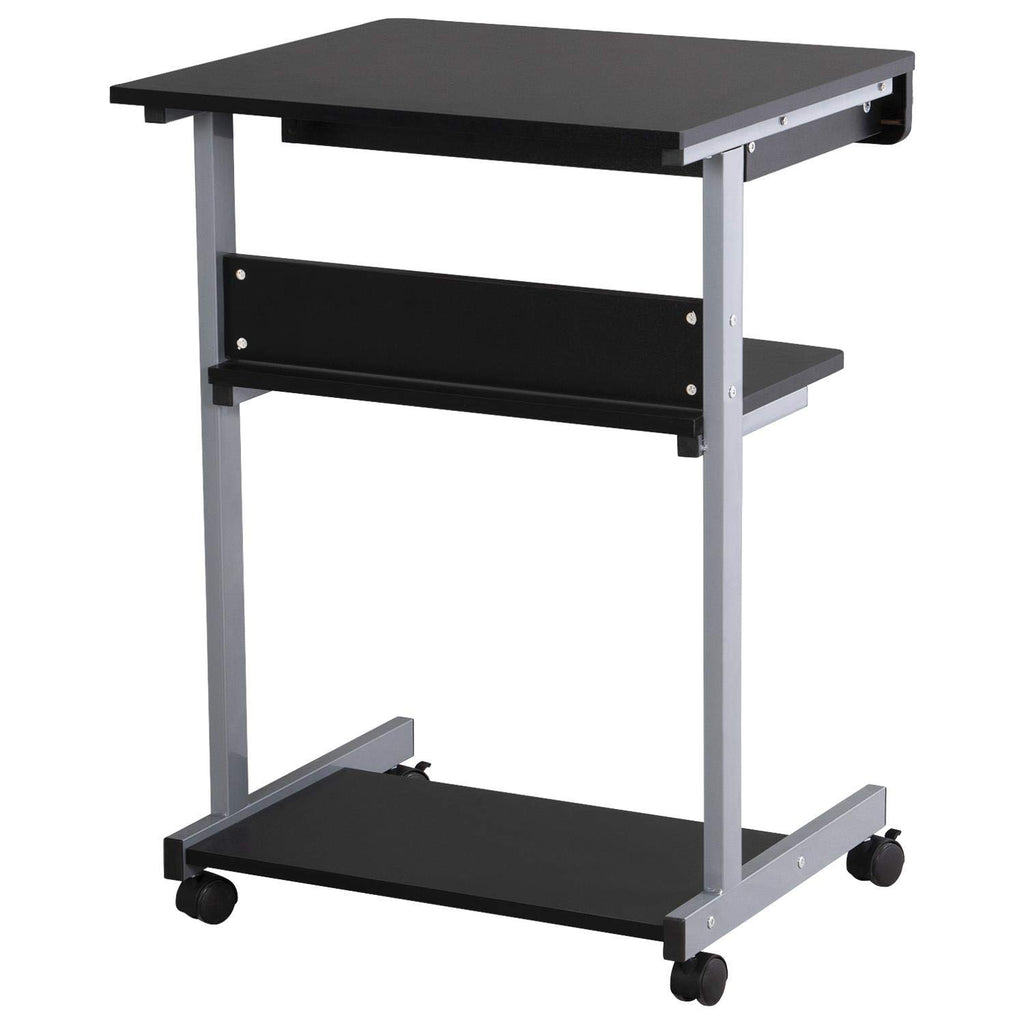 Black Rolling Desk with Drawer and Printer Shelf X8369