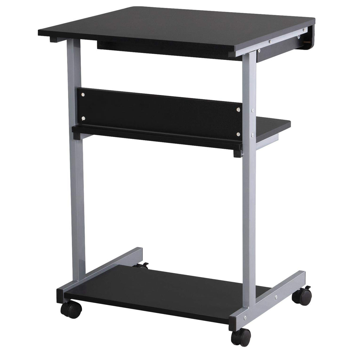 Black Rolling Desk with Drawer and Printer Shelf X8369
