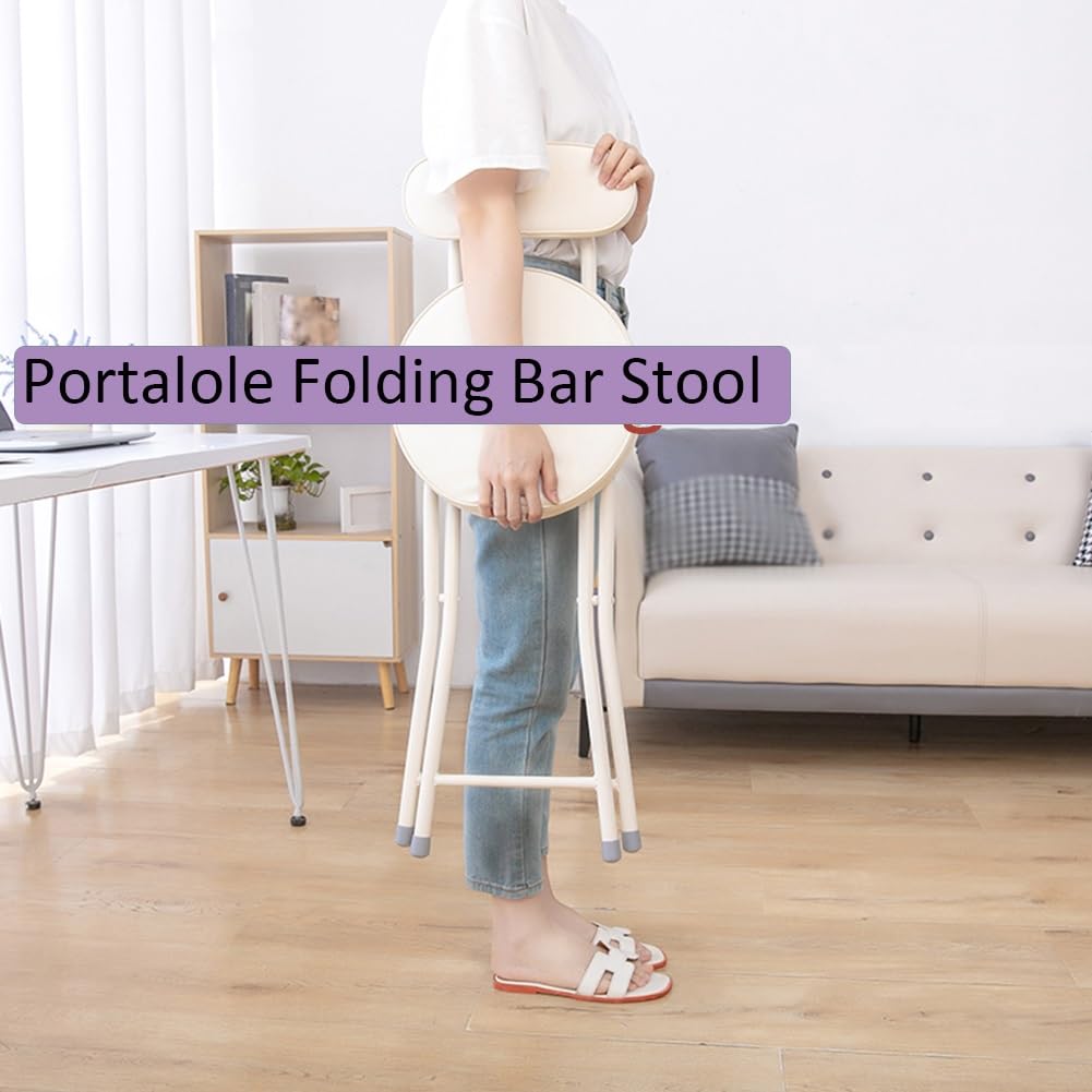 Portable Folding Stool with Back Support, Footrest, Padded Seat, Black H854