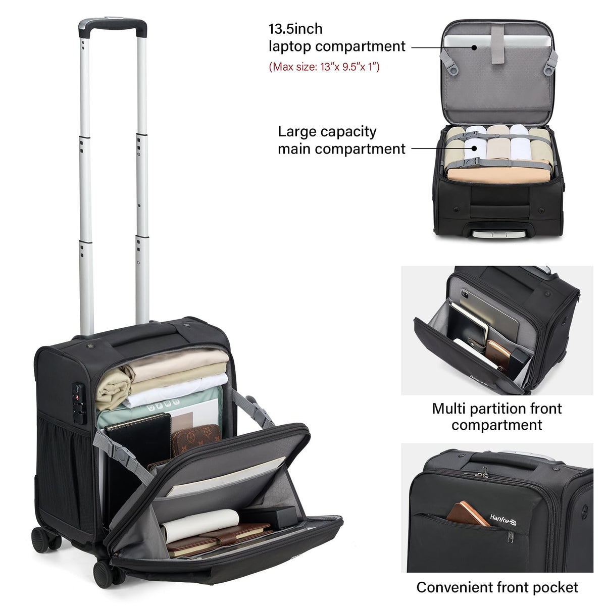 16 Inch Underseat Carry On Luggage with Wheels Dark Gray J538552
