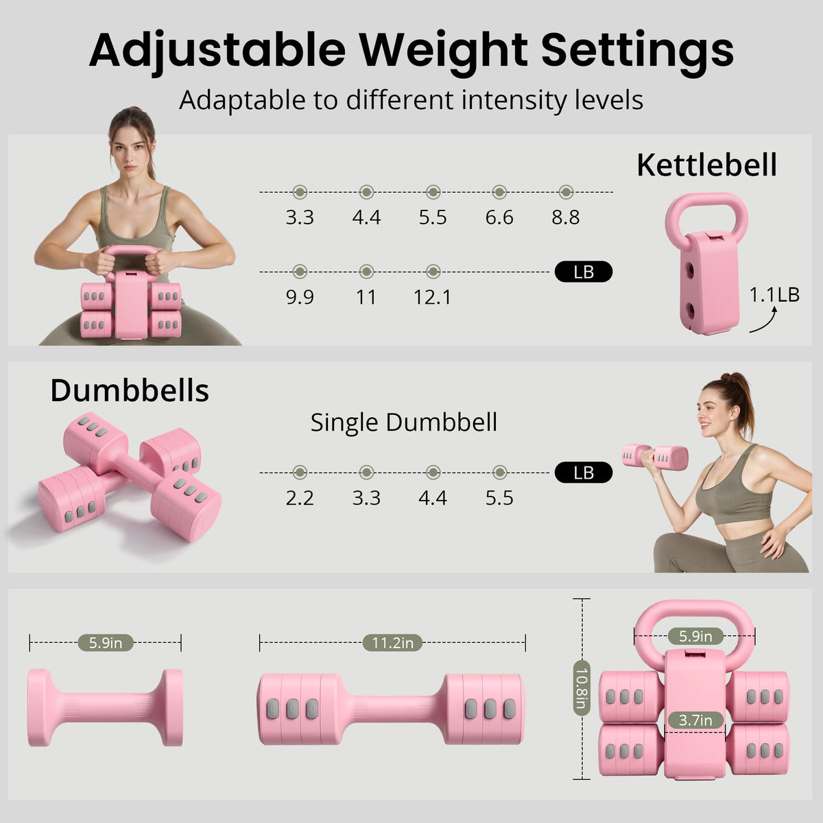 Adjustable Dumbbell Set 2.2lbs to 12.1lbs H5068