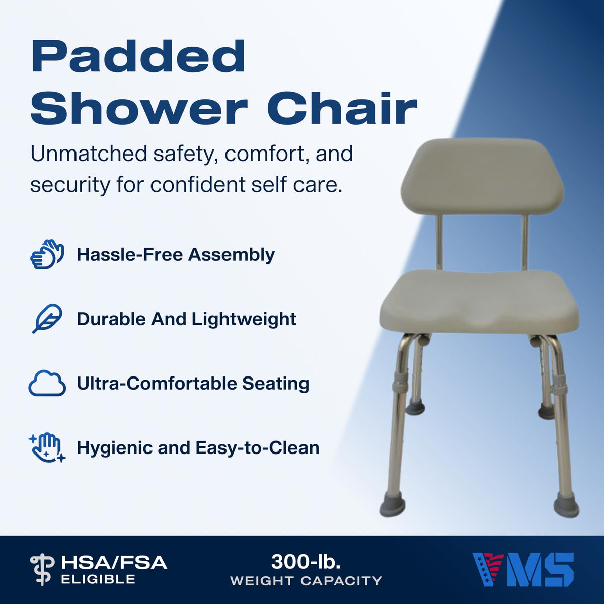 Padded Shower Chair 300 lbs Weight Capacity U4514