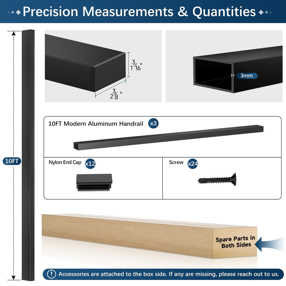 Black Aluminum Handrail 3 Pack O172263