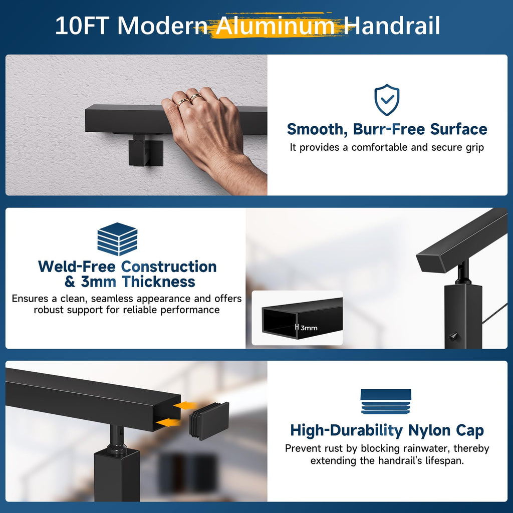 Black Aluminum Handrail 3 Pack O172263