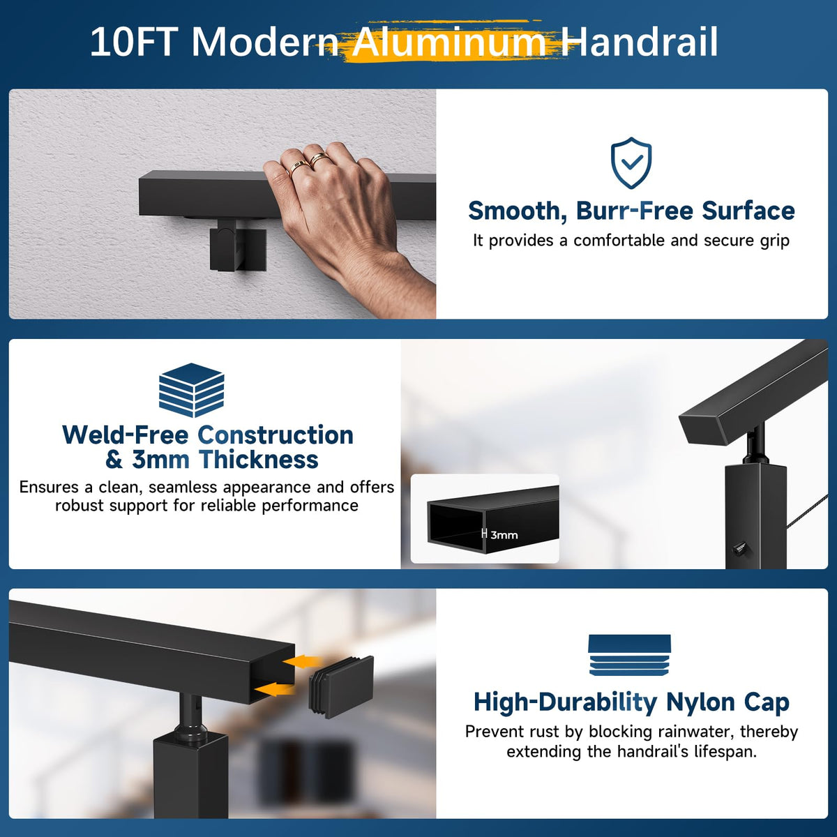 Black Aluminum Handrail 3 Pack O172263