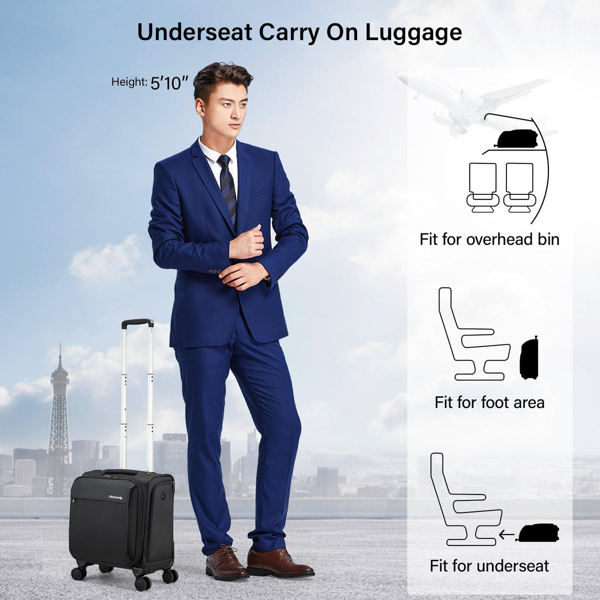 16 Inch Underseat Carry On Luggage with Wheels Dark Gray J538552