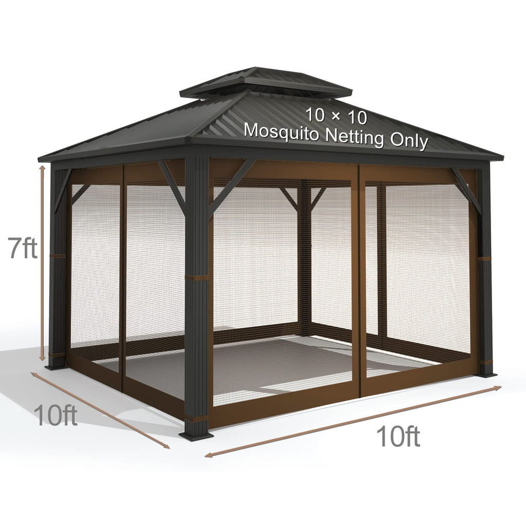 10' x 10' 4-Panel Mosquito Netting Sidewall Curtain with Zipper (Brown) T9019