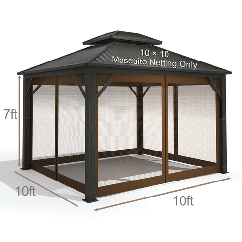 10' x 10' 4-Panel Mosquito Netting Sidewall Curtain with Zipper (Brown) T9019