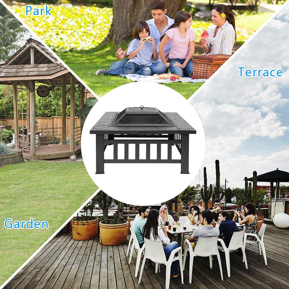 32” Metal Square Wood Burning Fire Pit W8395