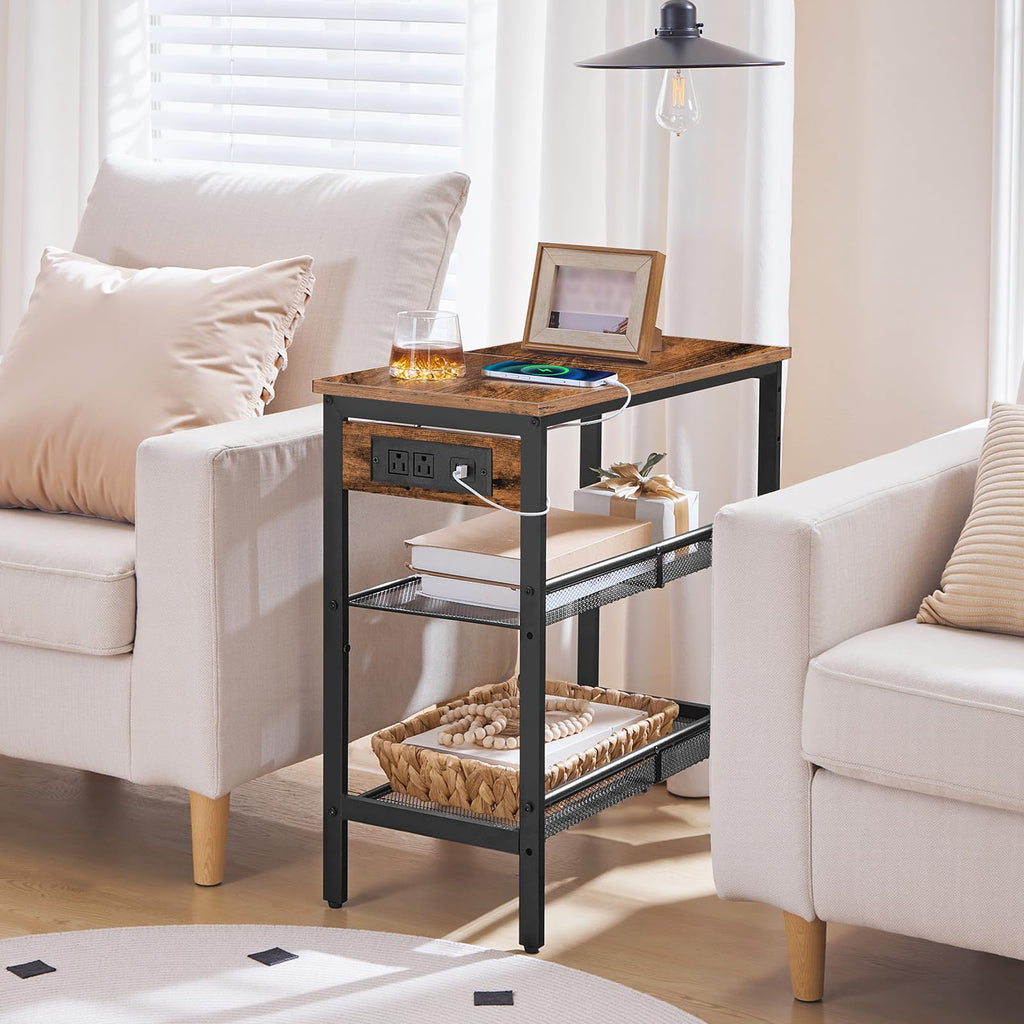 3-Tier Narrow End Table with Charging Station W88087