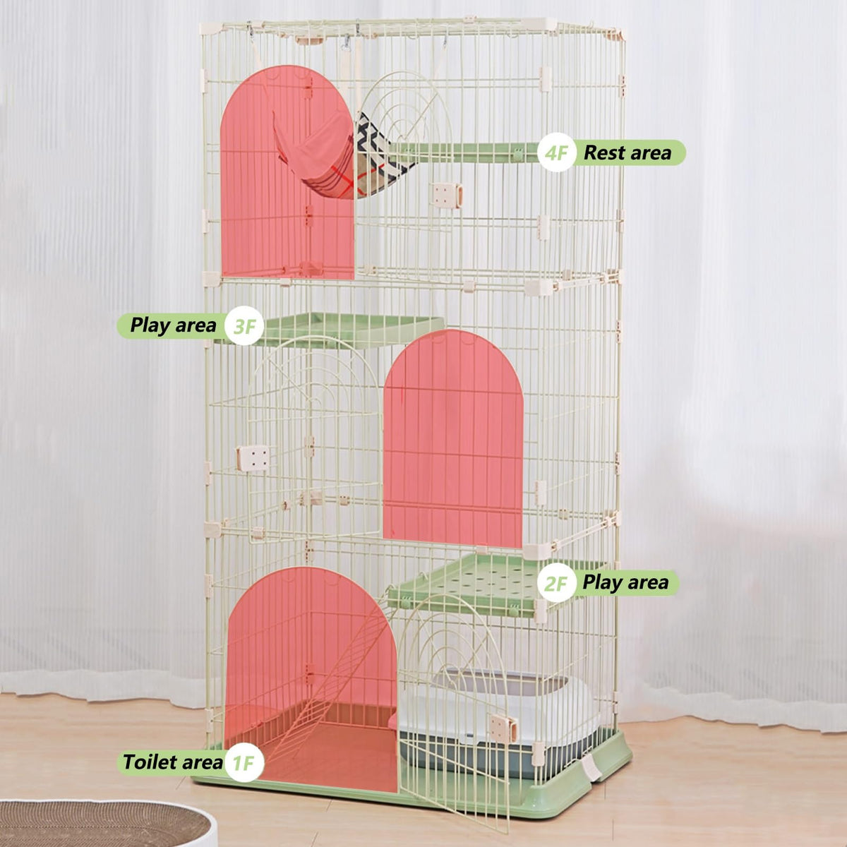 3/4-Tier Wire Cat Cage Playpen Kennel with Hammock D4855