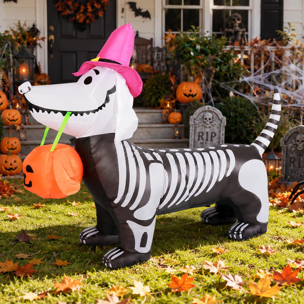 5.5 FT Halloween Inflatable Skeleton Puppy with Build-in LEDs E583